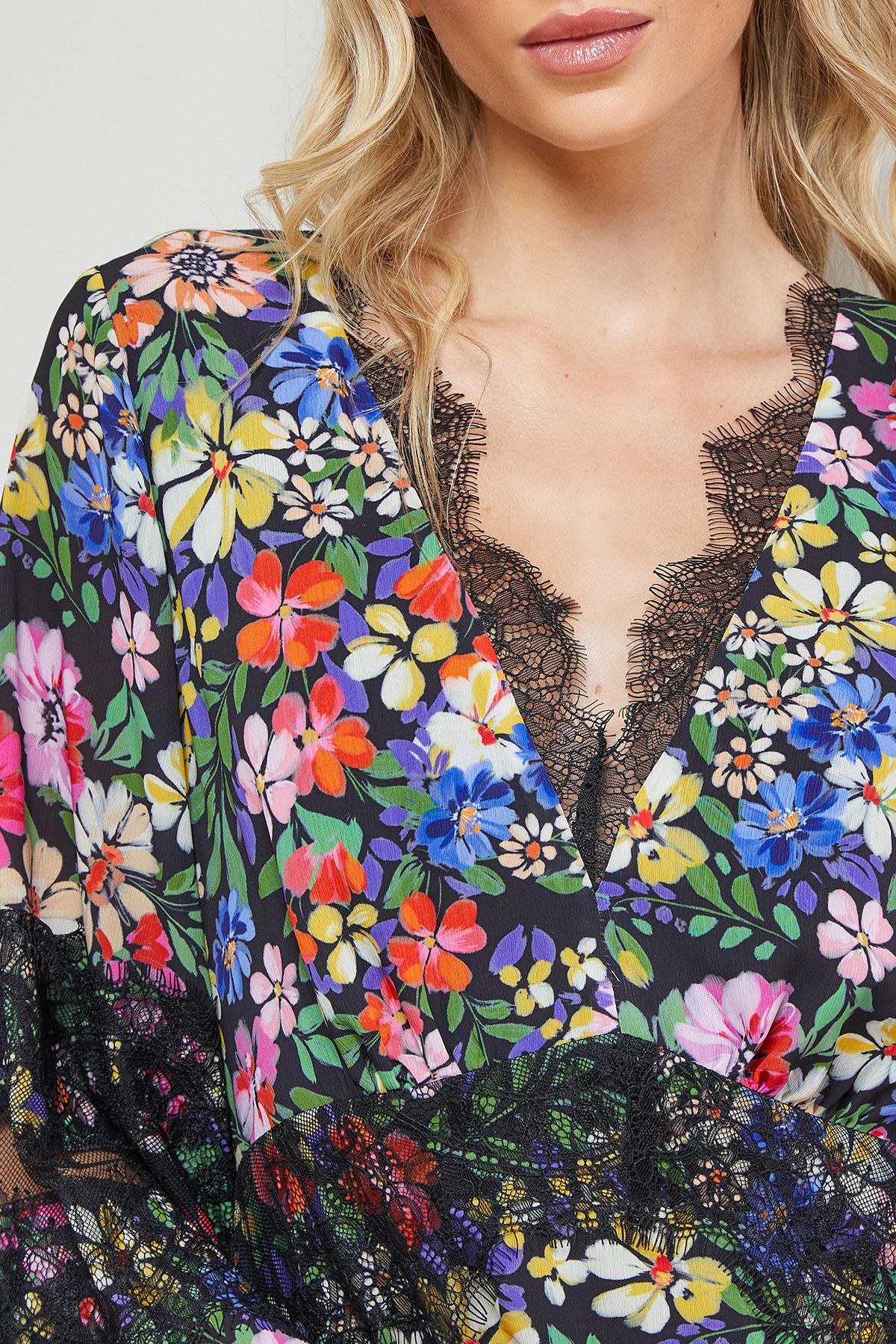 Oasis Printed Lace Insert Bias Midi Dress Multi image 4