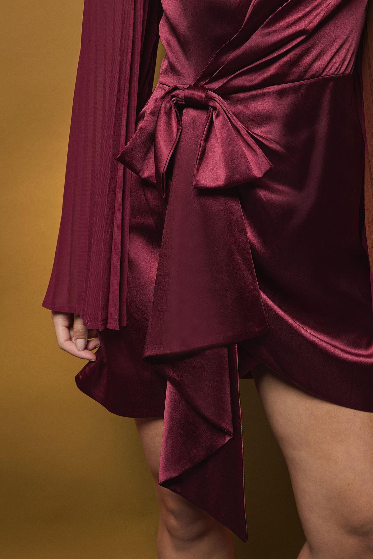 Coast Satin Pleated Flare Sleeve Wrap Mini Dress Red image 4