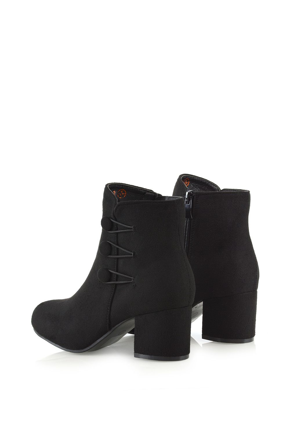 XY London 'Ruth' Low Mid Block Heel Button Tie Ankle Boots With Zip Fastening image 3