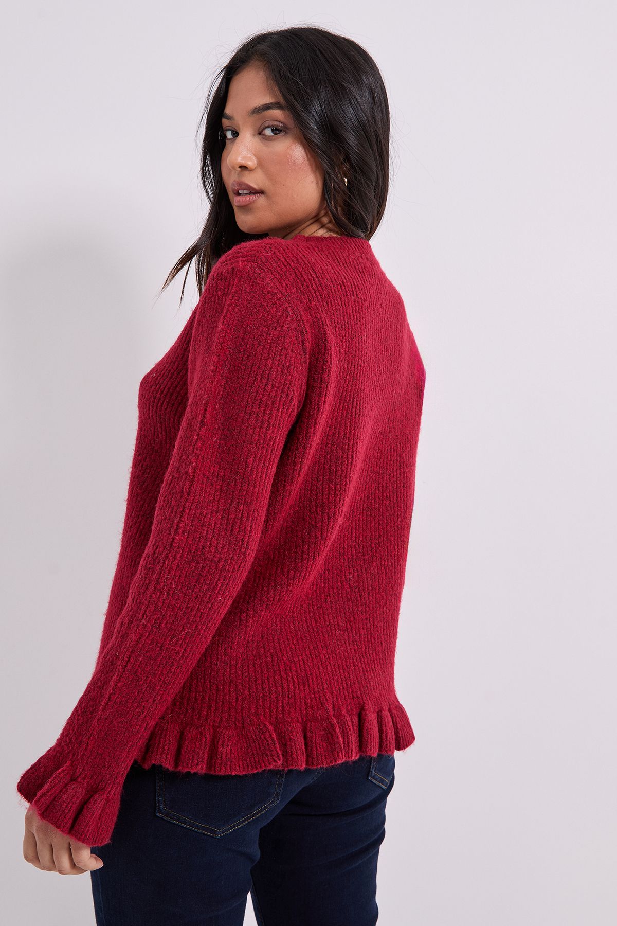 Dorothy Perkins Petite Ribbed Ruffle Cuff Jumper Red image 3