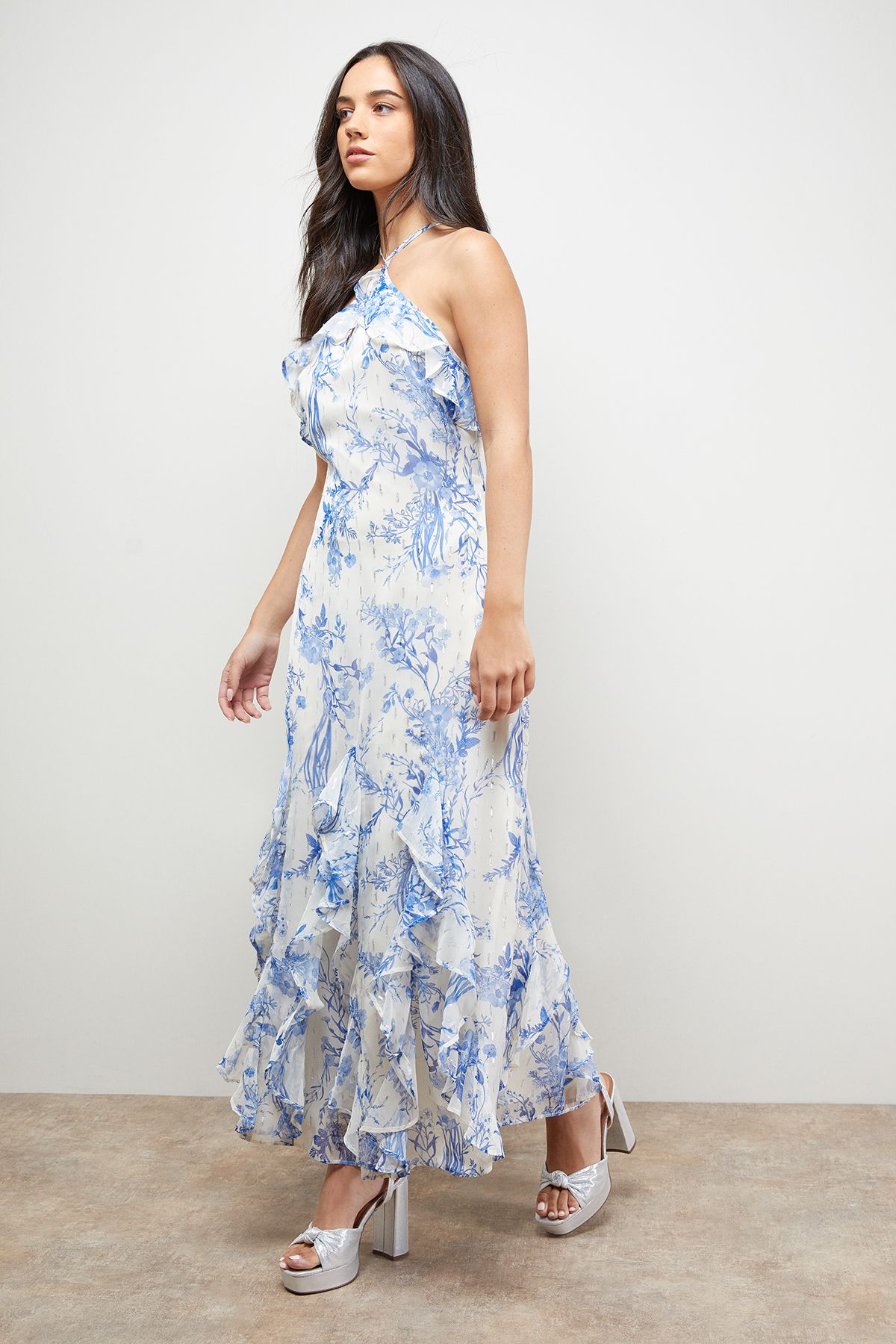 Oasis Halterneck Spaghetti Strap Maxi Dress Blue image 4