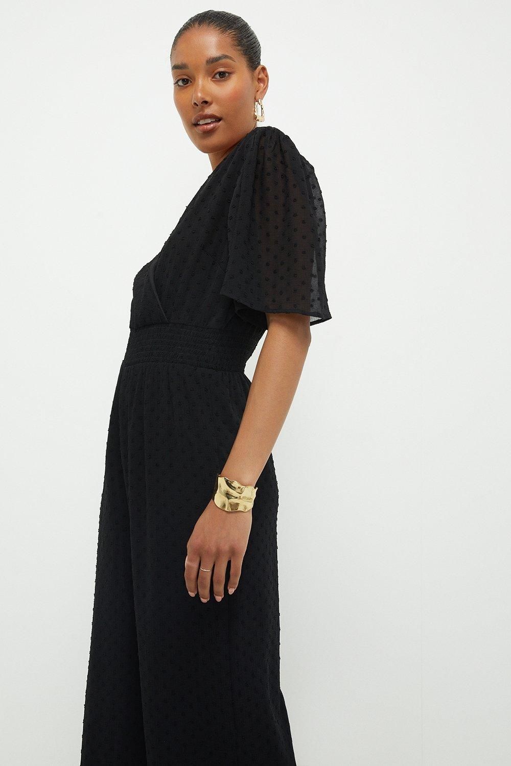 Dorothy Perkins Black Chiffon Dobby Shirred Waist Jumpsuit Black image 4
