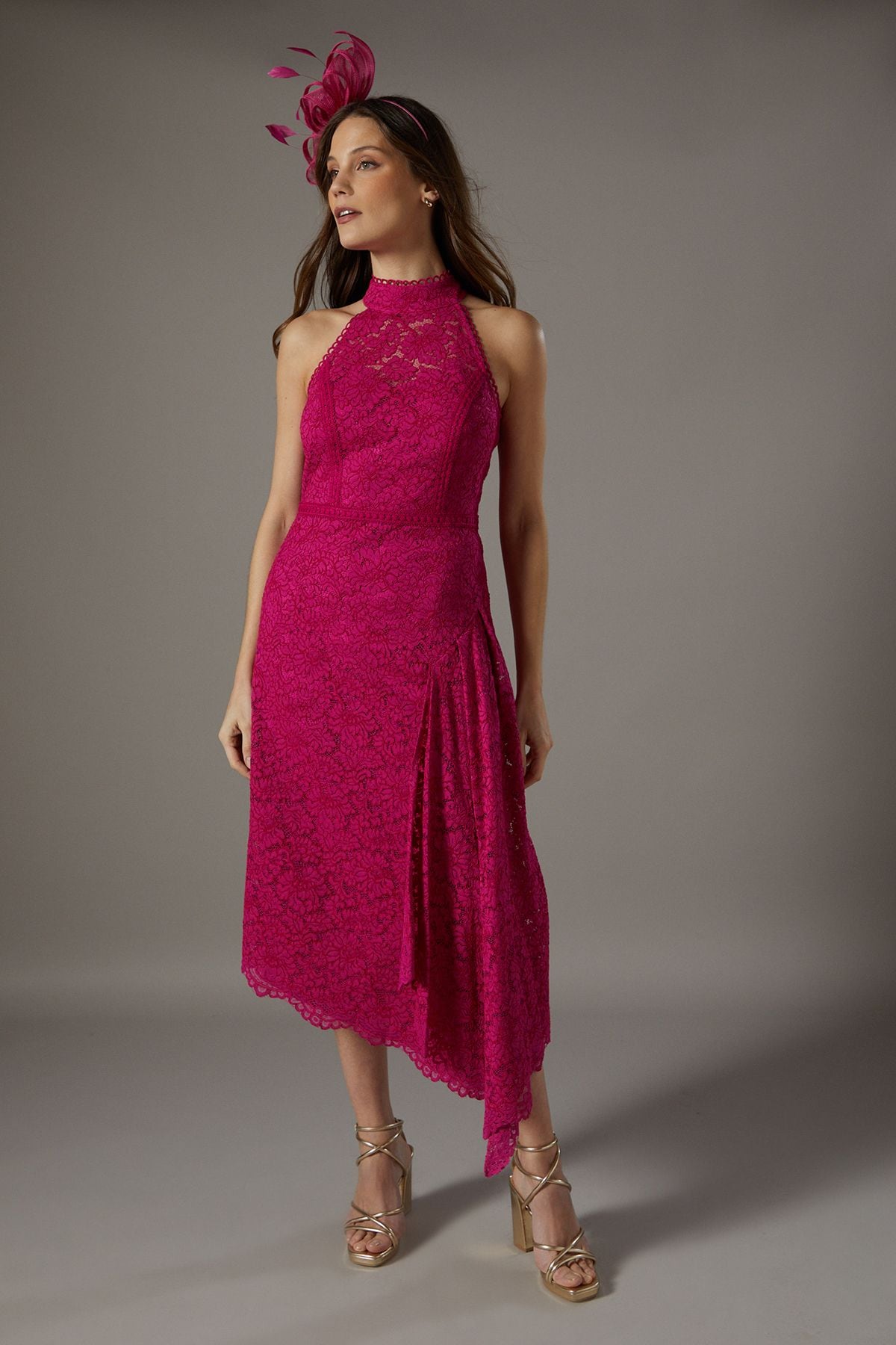 Coast Lace Halter Fit And Flare Dress Magenta image 1