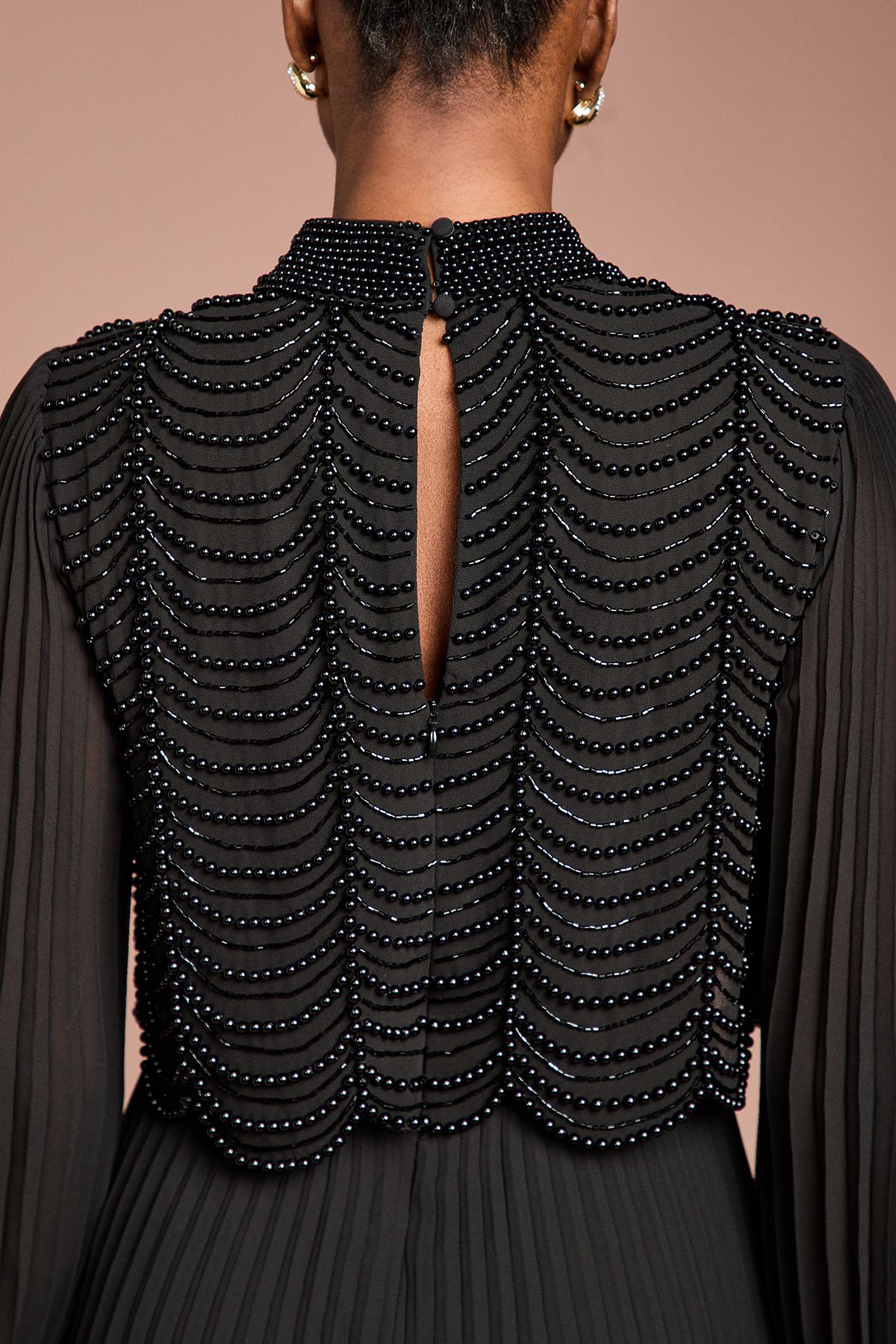 Coast Long Sleeve Pearl Embellished Pleated Jumpsuit Black image 4