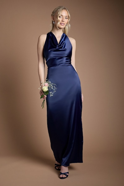 Oasis Satin Cowl Neck Maxi Bridesmaid Dress Navy