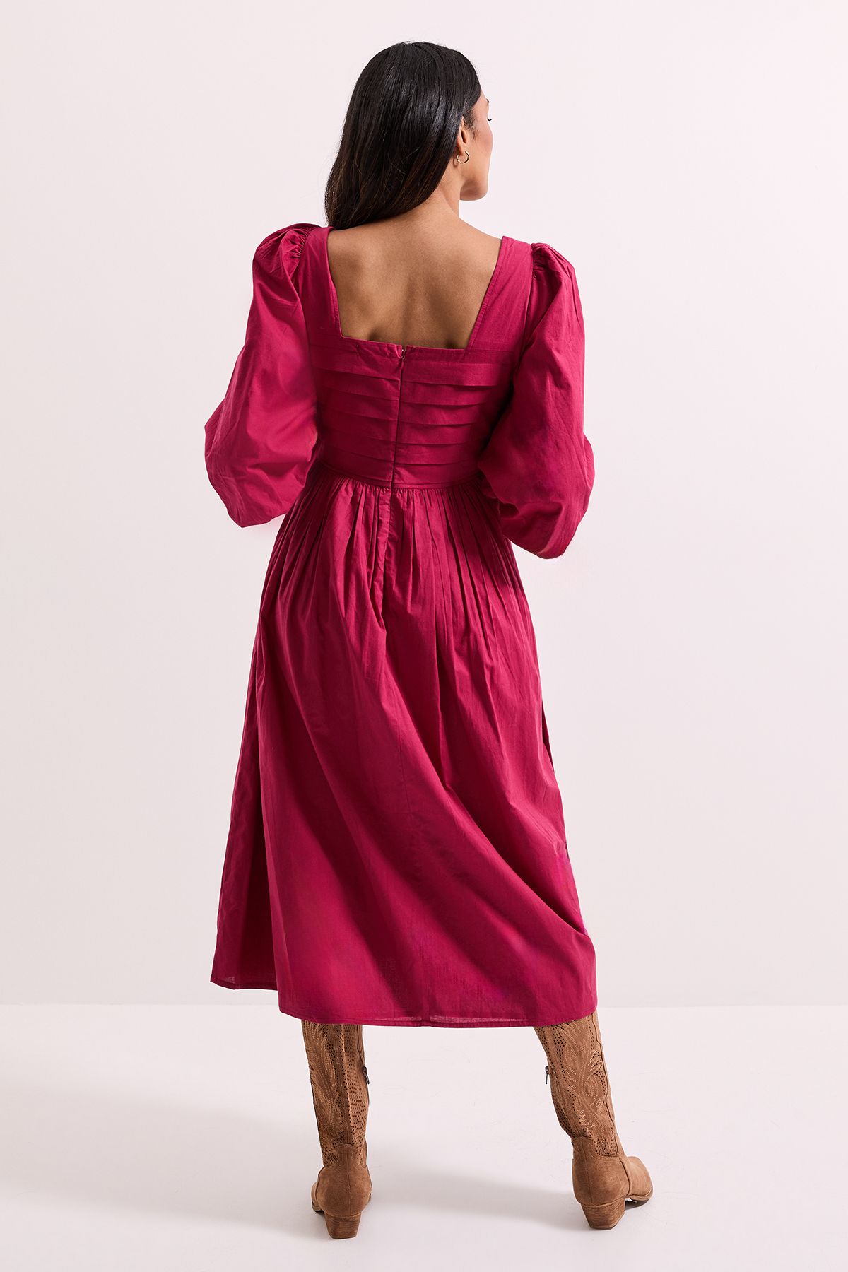 Dorothy Perkins Pleat Bodice Puff Sleeve Midi Dress Rose image 3