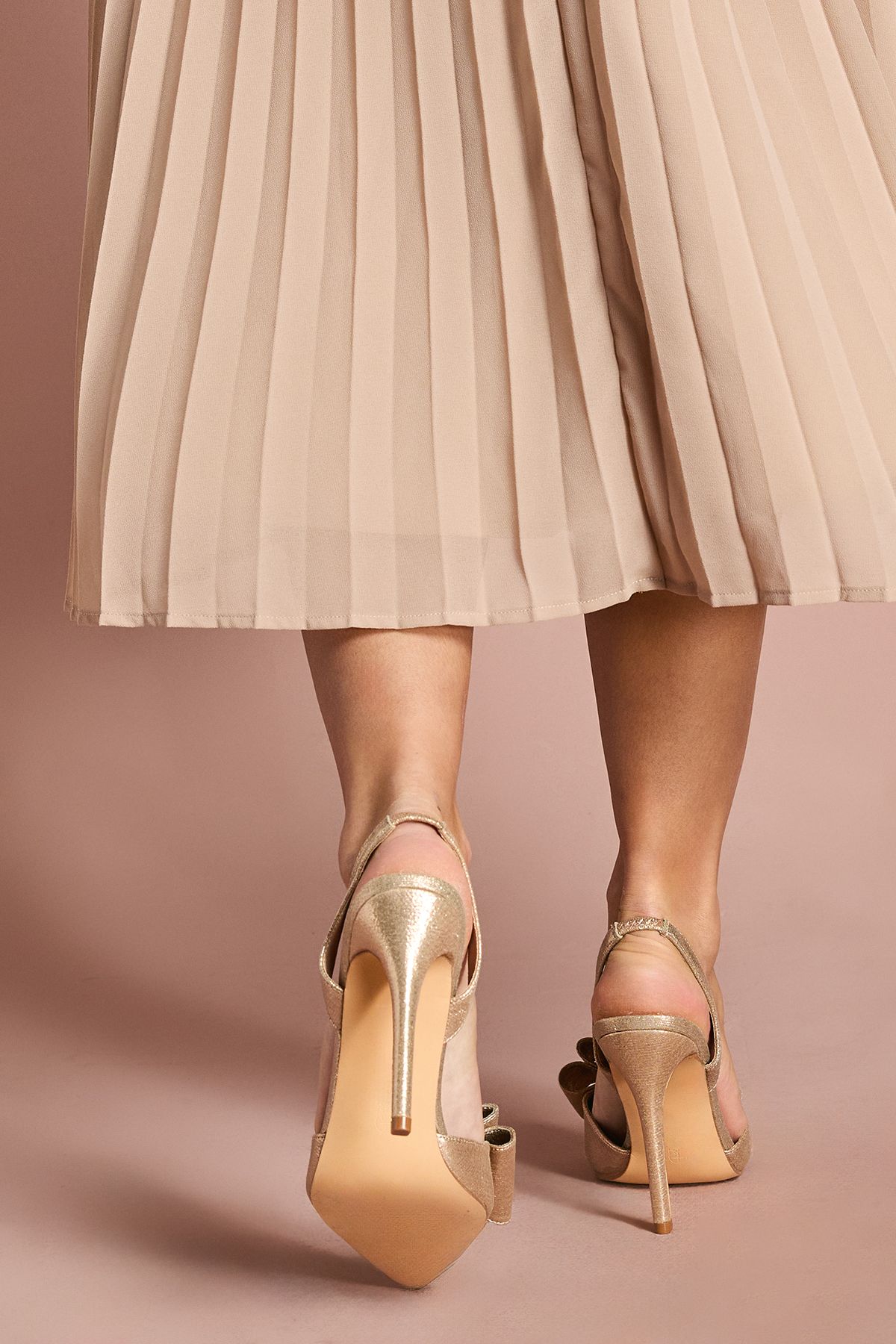 Coast Wide Fit Tamara Metallic Textile Satin Bow Slingback High Stiletto Heel Court Shoes Gold image 4