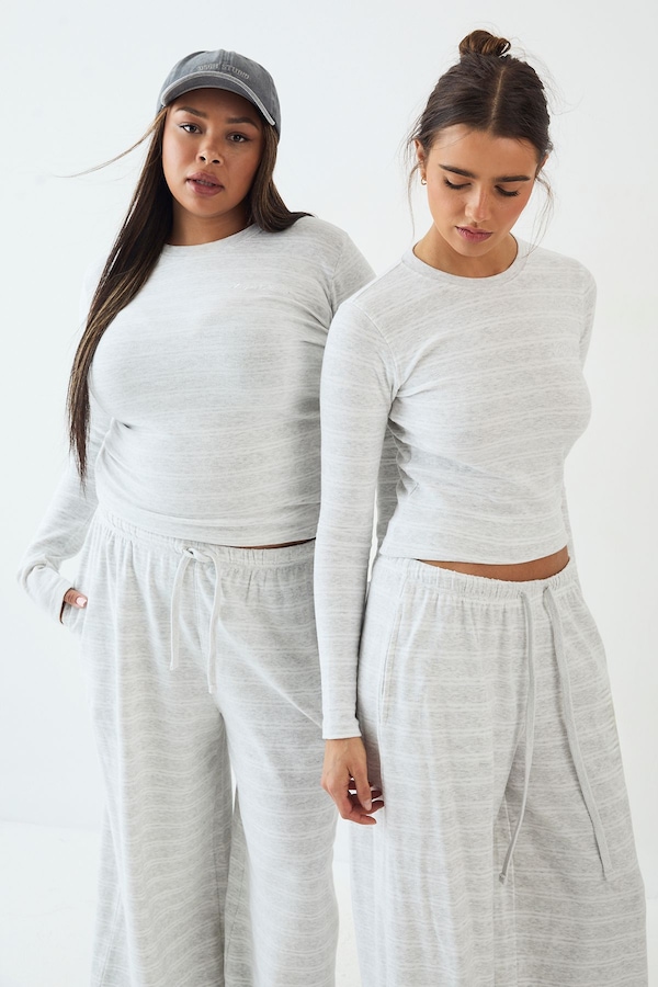 DSGN Studio DSGN Studio Stripe Fitted Long Sleeve Top Ash Grey