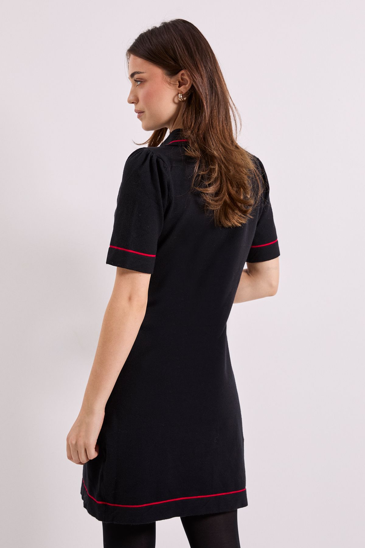 Dorothy Perkins Black V Neck Knitted Tipped Mini Dress Black image 3