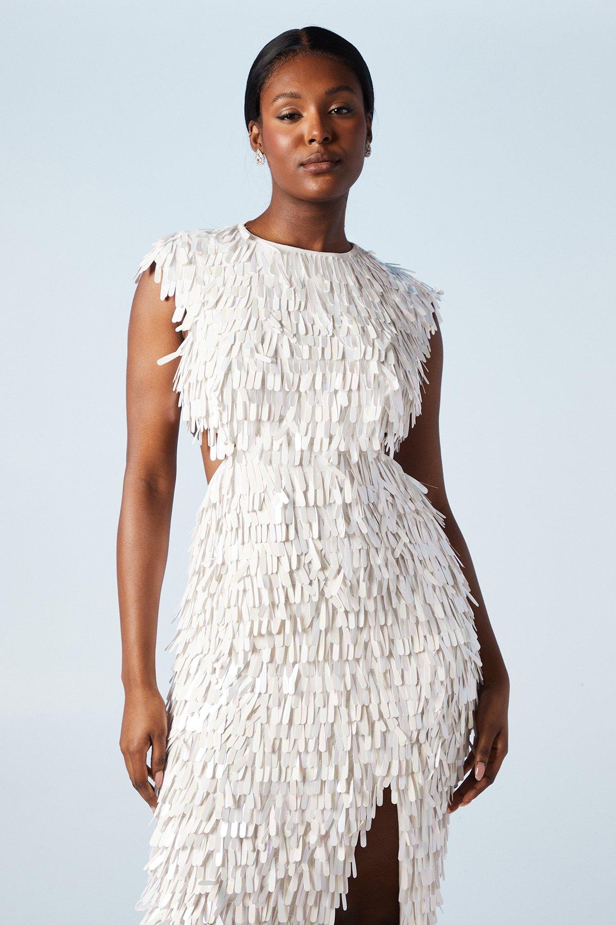 Coast Sequin Detail Open Back Midaxi Bridal Dress Ivory image 2