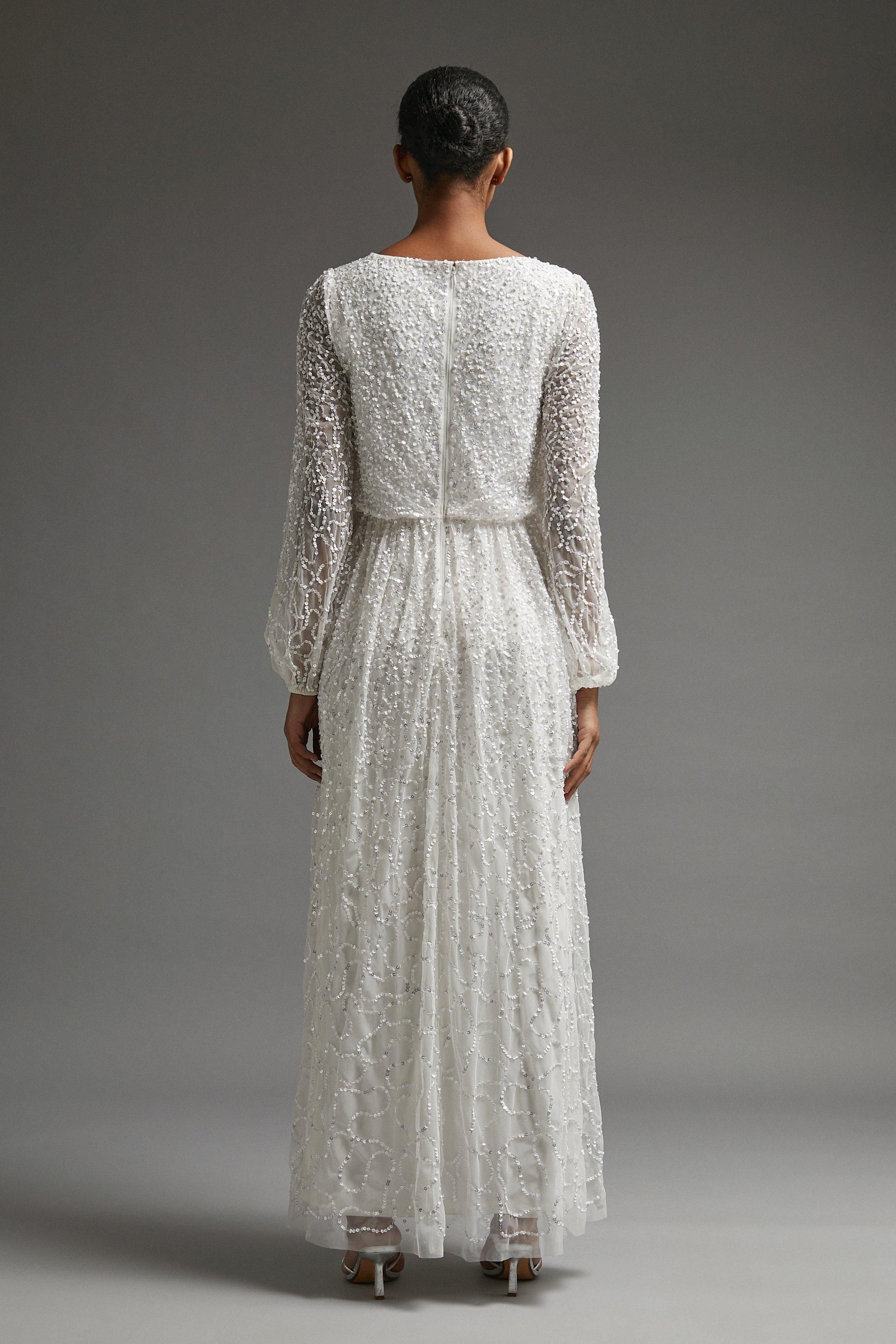 Coast All Over Sequin Long Sleeve Maxi Dress Ivory image 3