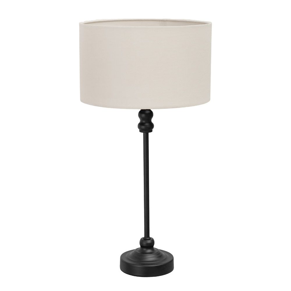 ValueLights Maggie Black Metal Candlestick Table Lamp with Fabric Drum Shade and LED Bulb image 2