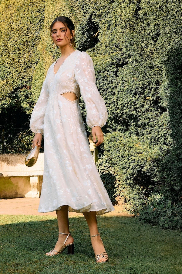 Oasis Chiffon Sequin Embellished Floral Midaxi Dress Ivory