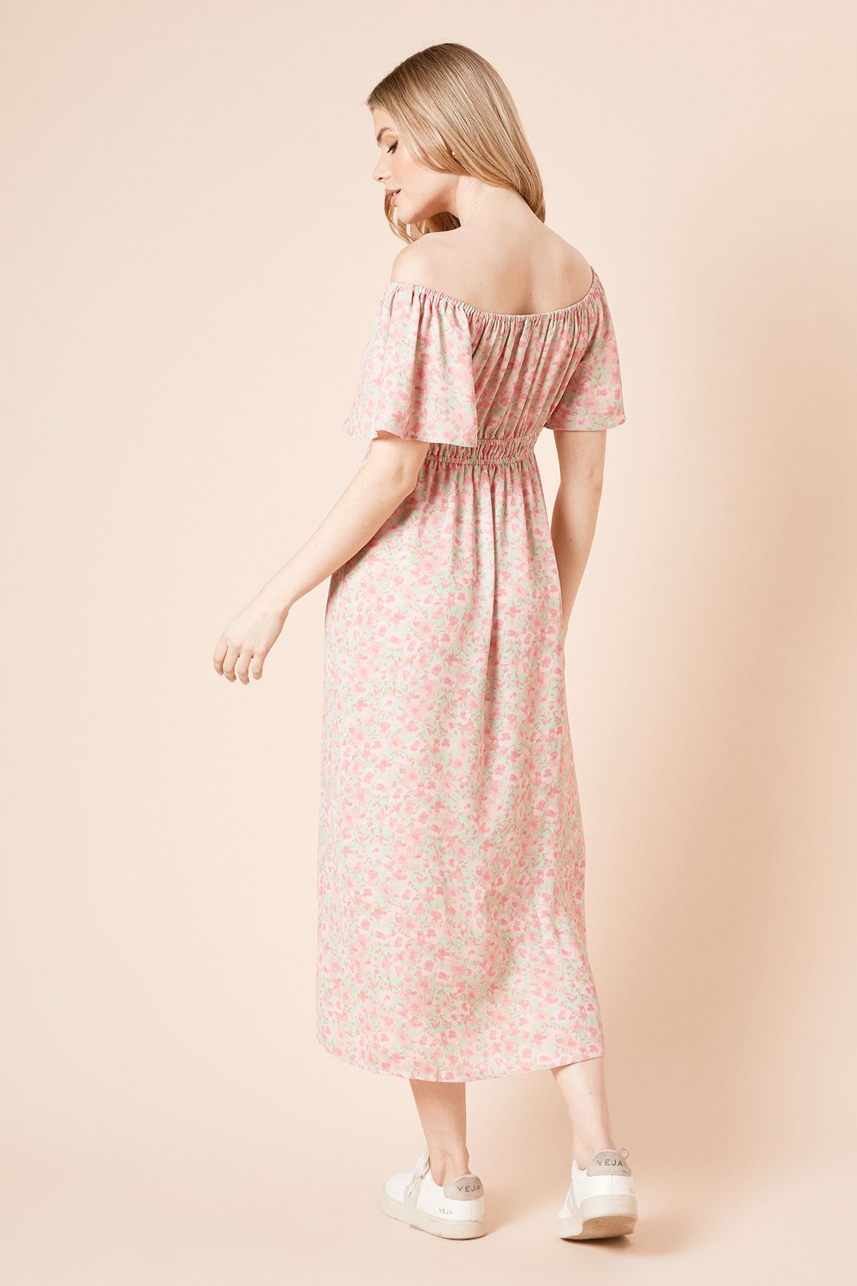 Dorothy Perkins Floral Bardot Full Skirted Midi Dress Floral image 4