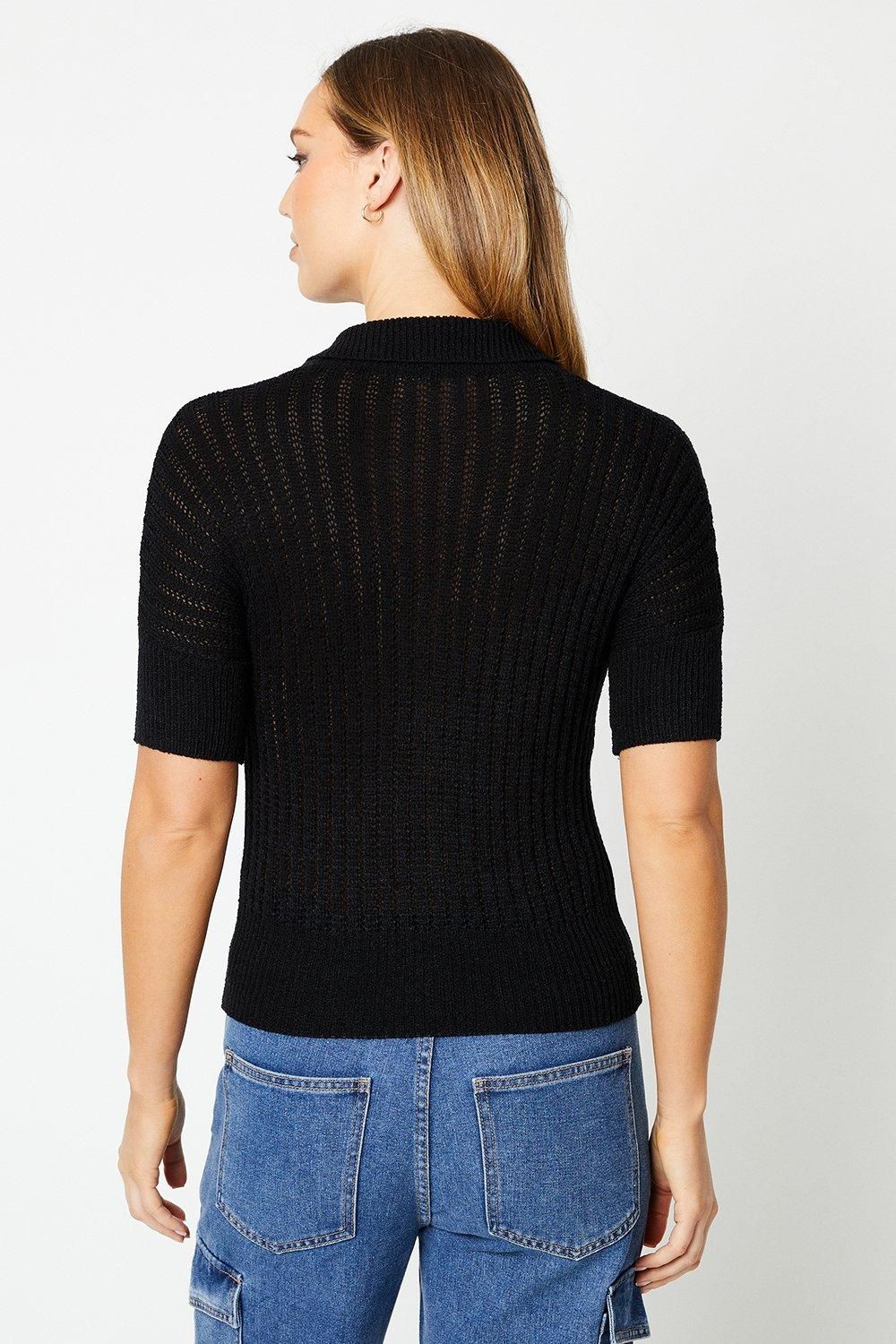 Oasis Button Front Knitted Polo Black image 3