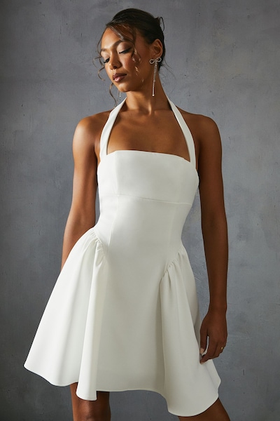 MissPap Halterneck Voluminous Skirt Mini Dress Ivory