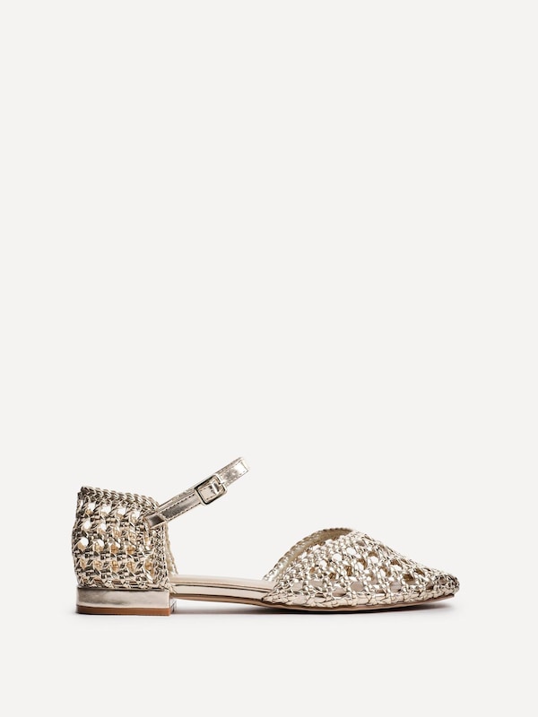 Linzi Suki Gold Faux Leather Woven Two Part Sandals