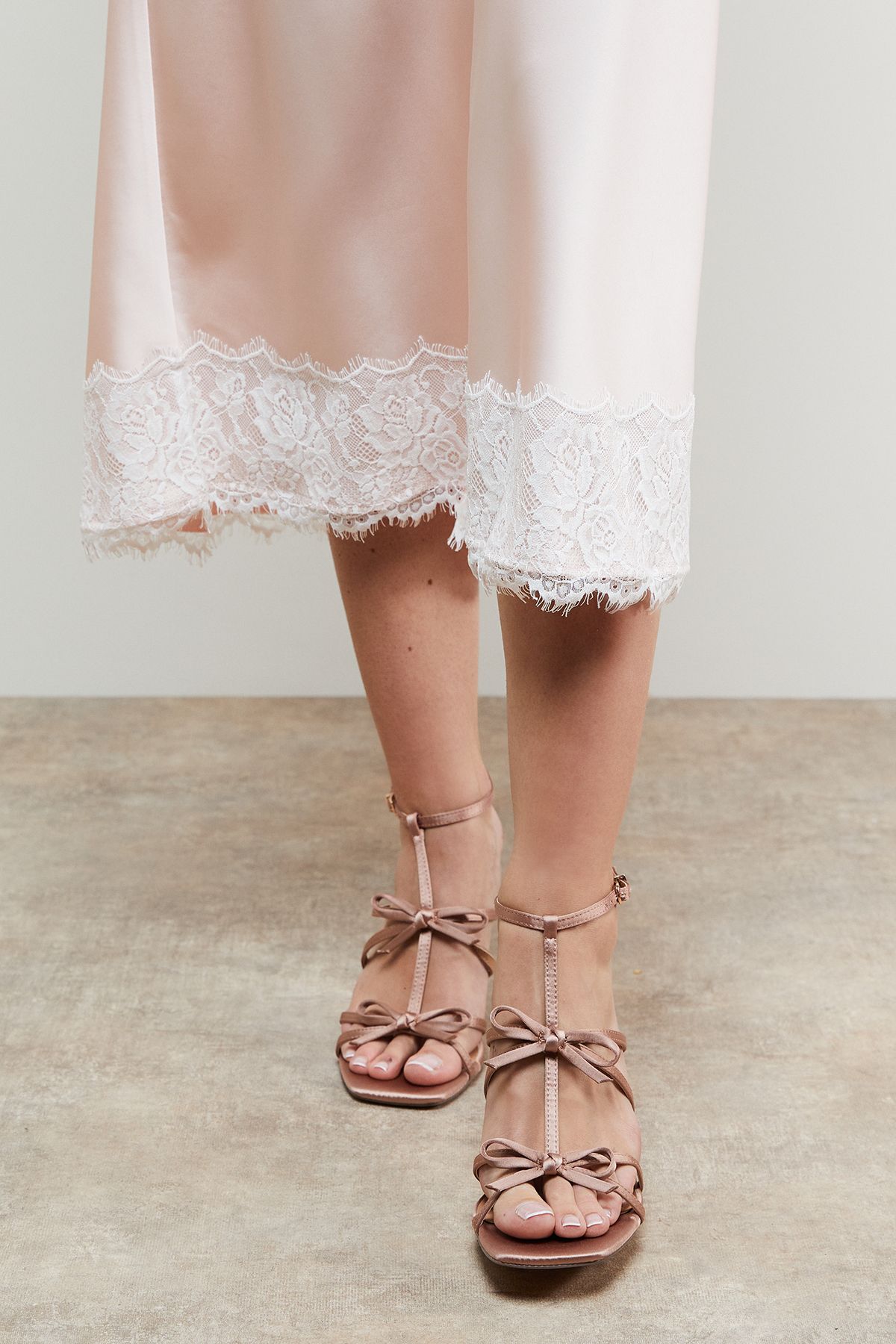 Oasis Dalpha Satin Bow Multi Strappy High Stiletto Heel Sandals Mocha image 3