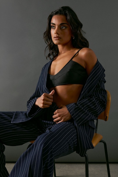 Warehouse Heavy Satin Strappy Seaming Bralette Black