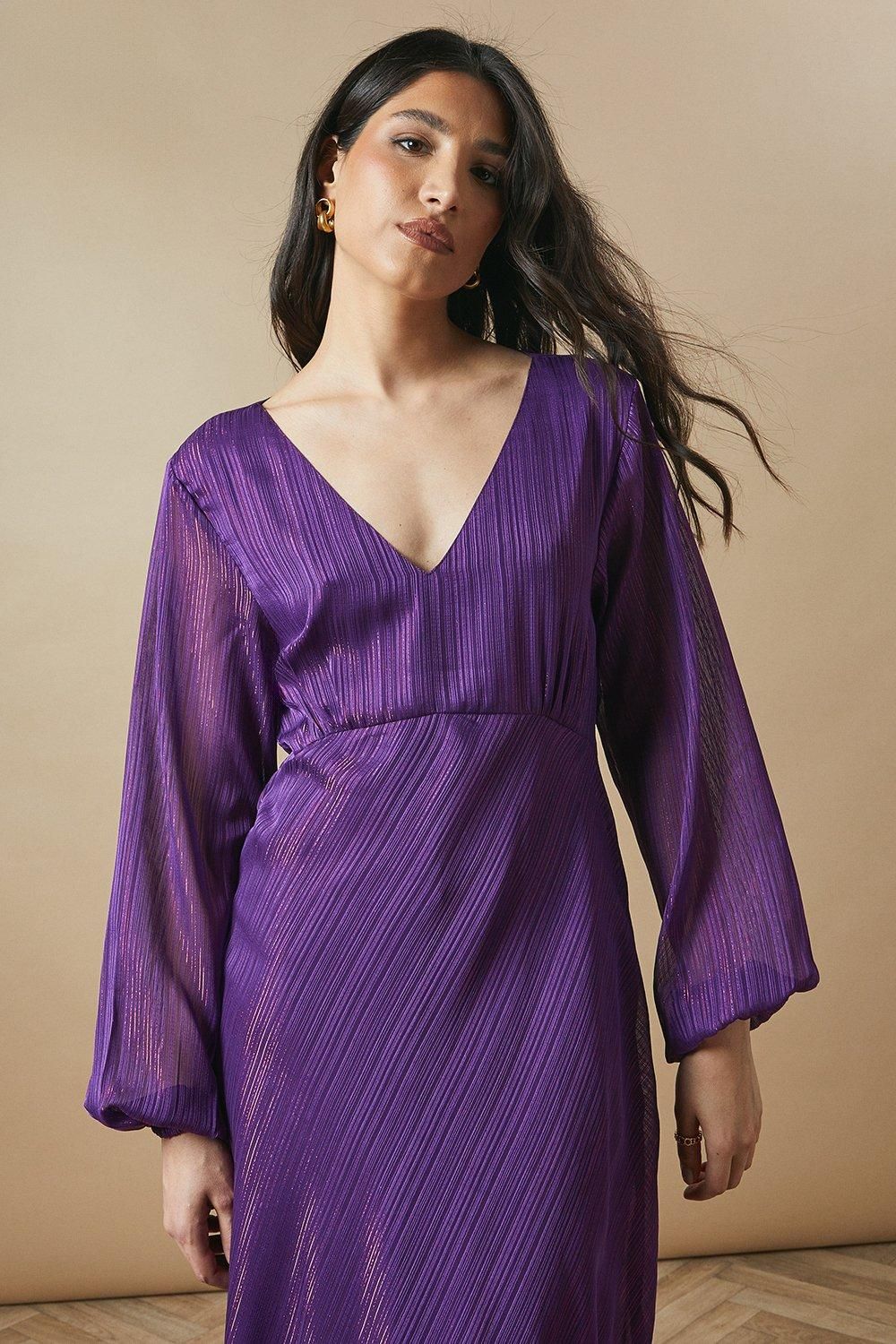 Oasis Occasion Glitter Stripe Cowl Midaxi Dress Purple image 4