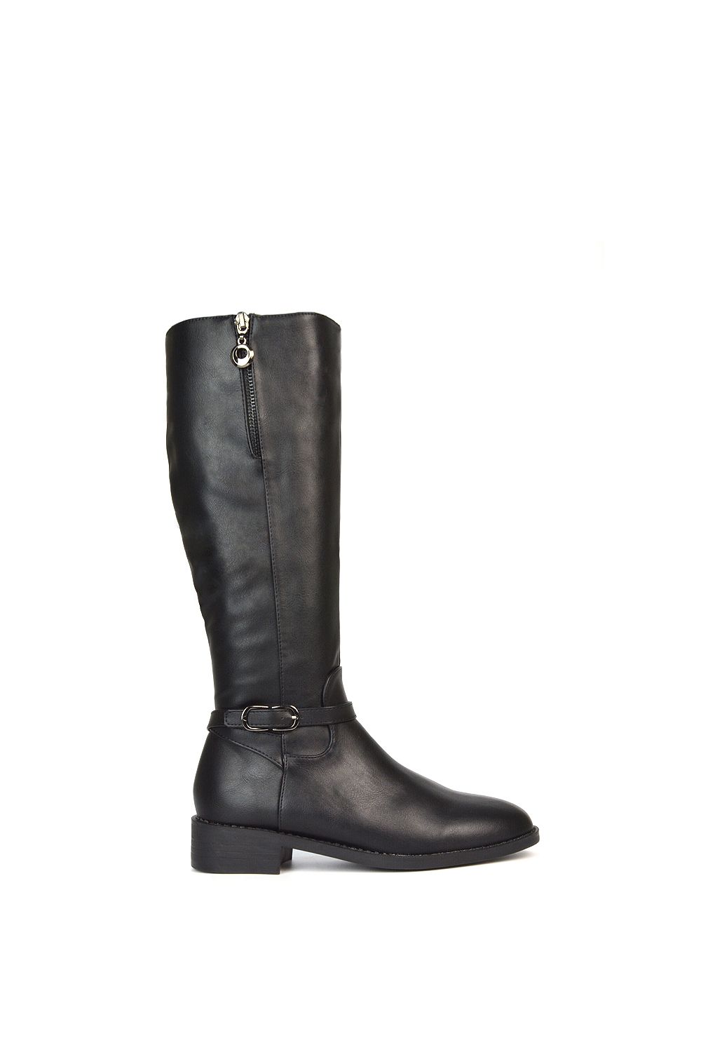 XY London 'Georgina' Knee High Boots Low Heel Zip Up Calf Riding Biker With Ankle Strap image 1