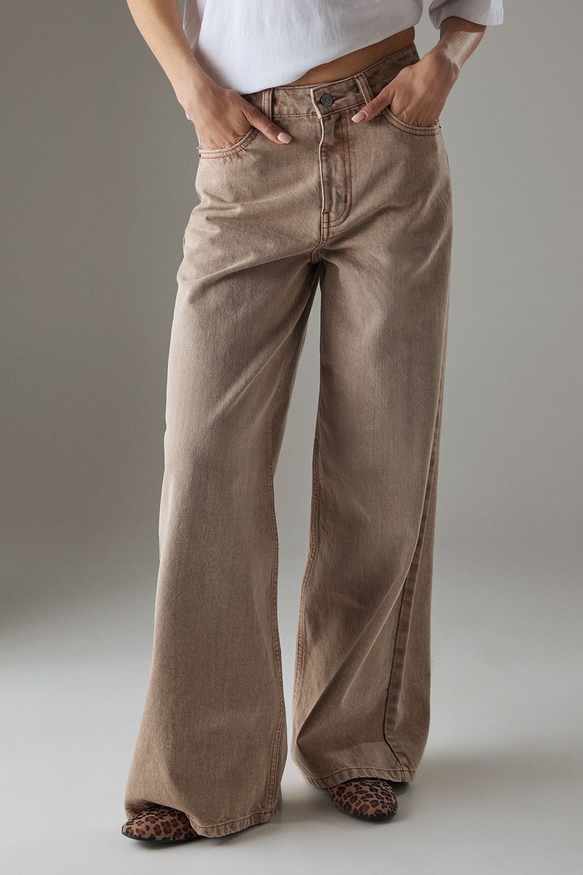 Warehouse Low Rise Wide Leg Denim Jean Tan image 3