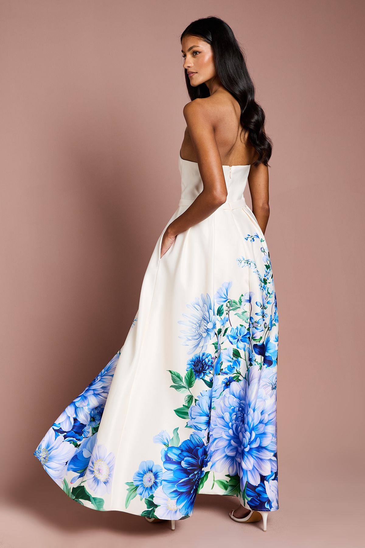 Coast Petite Wired Bandeau Border Print Maxi Dress Blue image 3