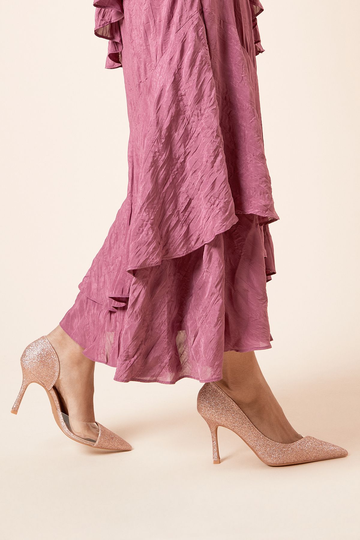 Dorothy Perkins Evronia Glitter Stiletto Heel Court Shoes Blush image 3