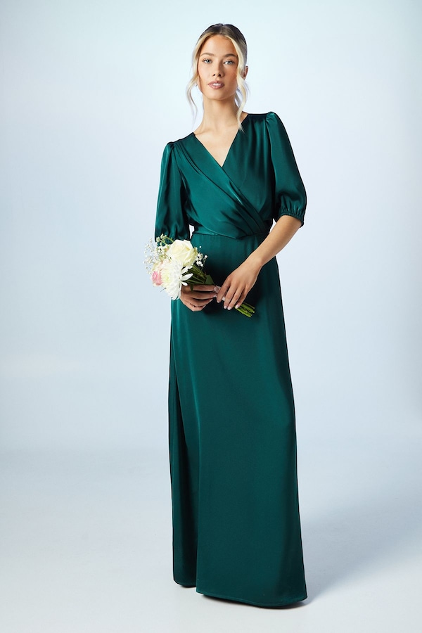 Coast Teen Puff Sleeve Satin Bridesmaid Dress Emerald