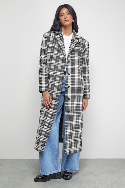 Warehouse Checked Oversized Maxi Coat Black