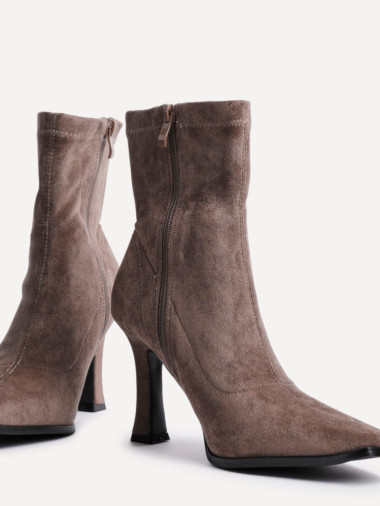 Linzi Noelle Mocha Suede Square Toe Heeled Sock Boot image 4