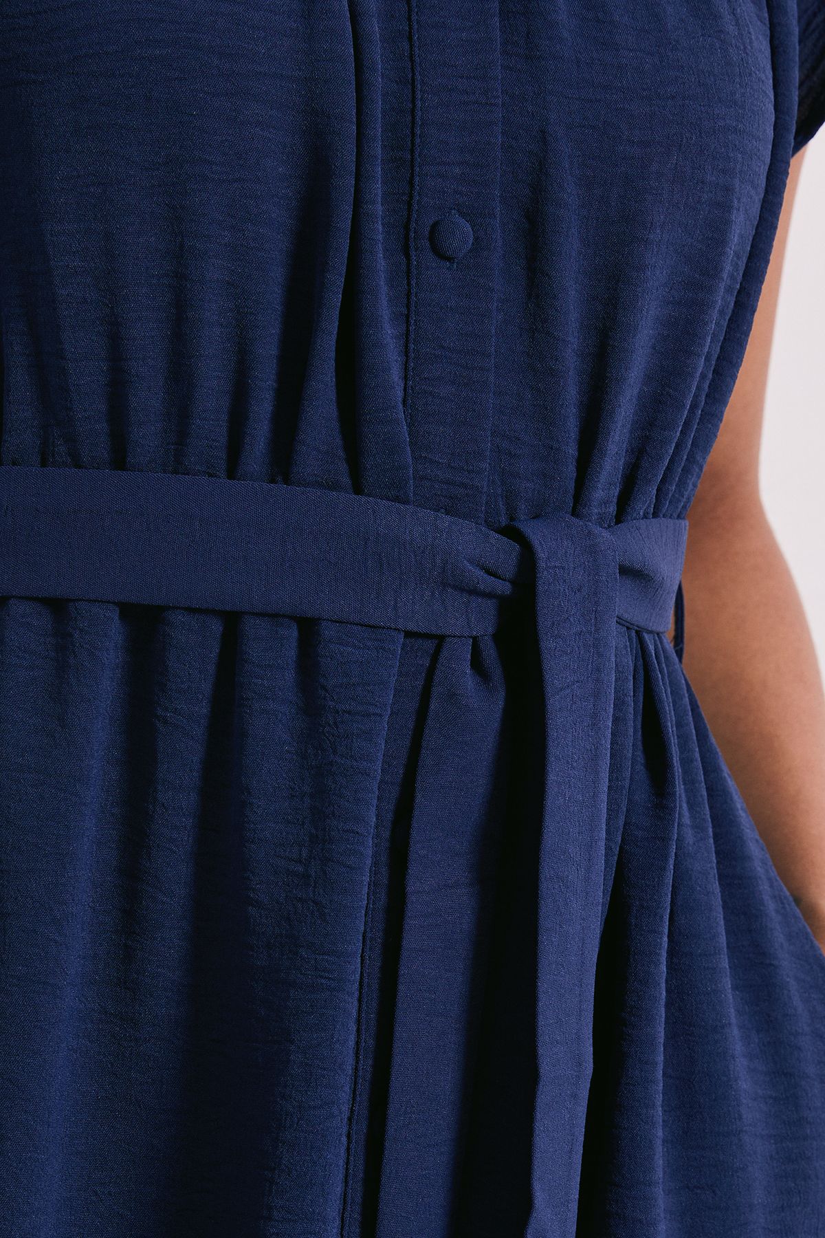 Dorothy Perkins Frill Sleeve Belted Midi Shirt Dress Navy image 5