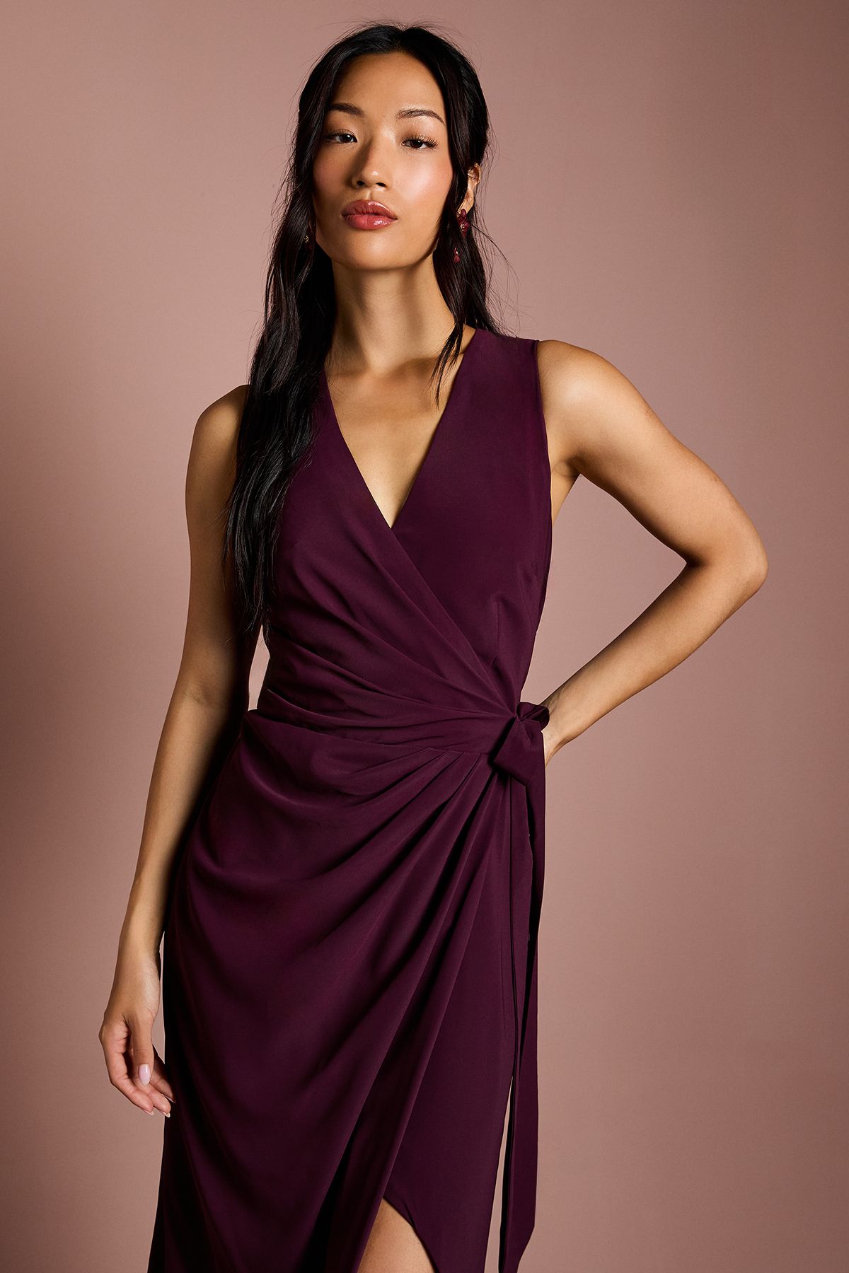 Coast V Neck Wrap Detail Crepe Maxi Bridesmaid Dress Fig image 2