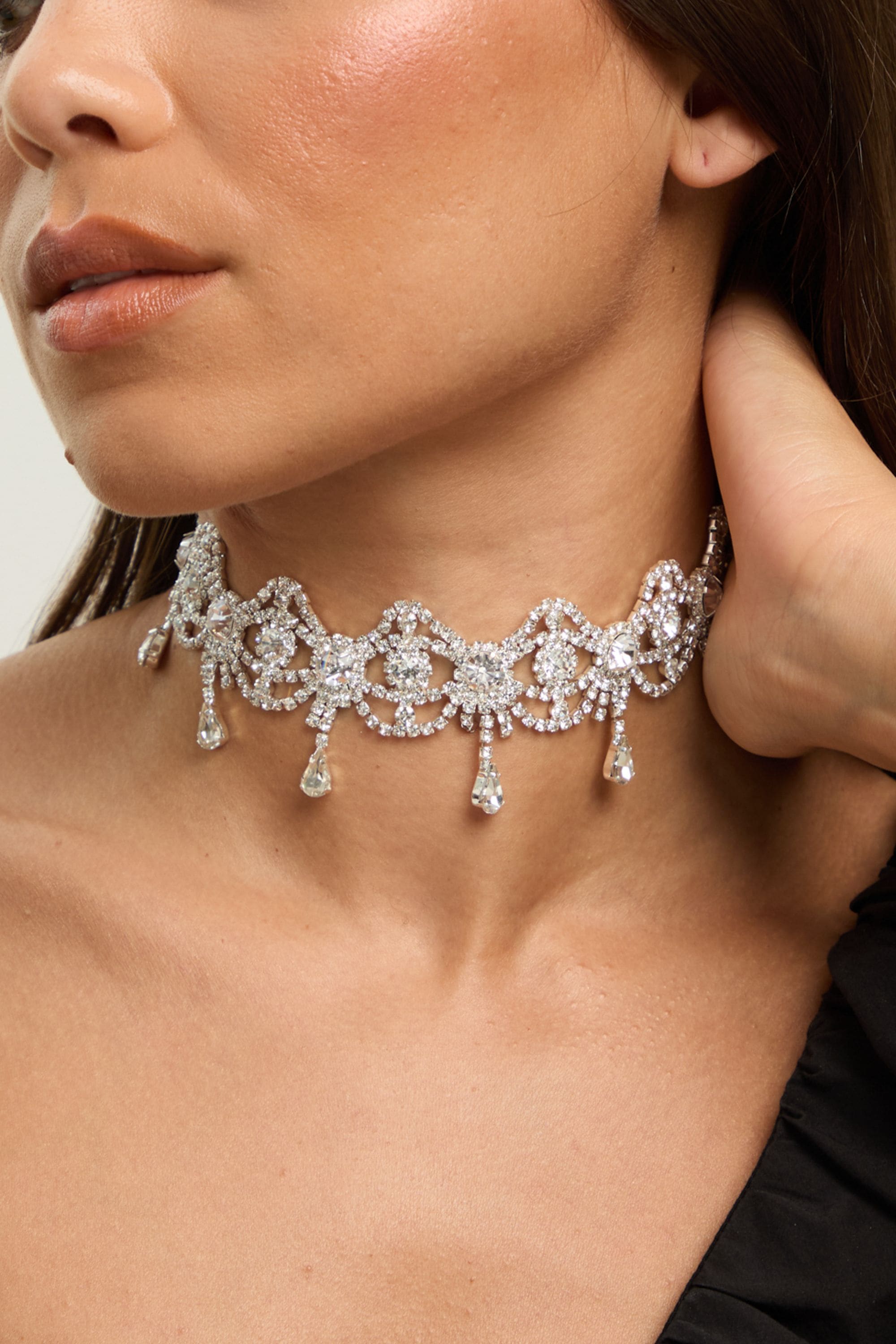 Mood Mood Silver Crystal Bow Drop Statement Choker image 1