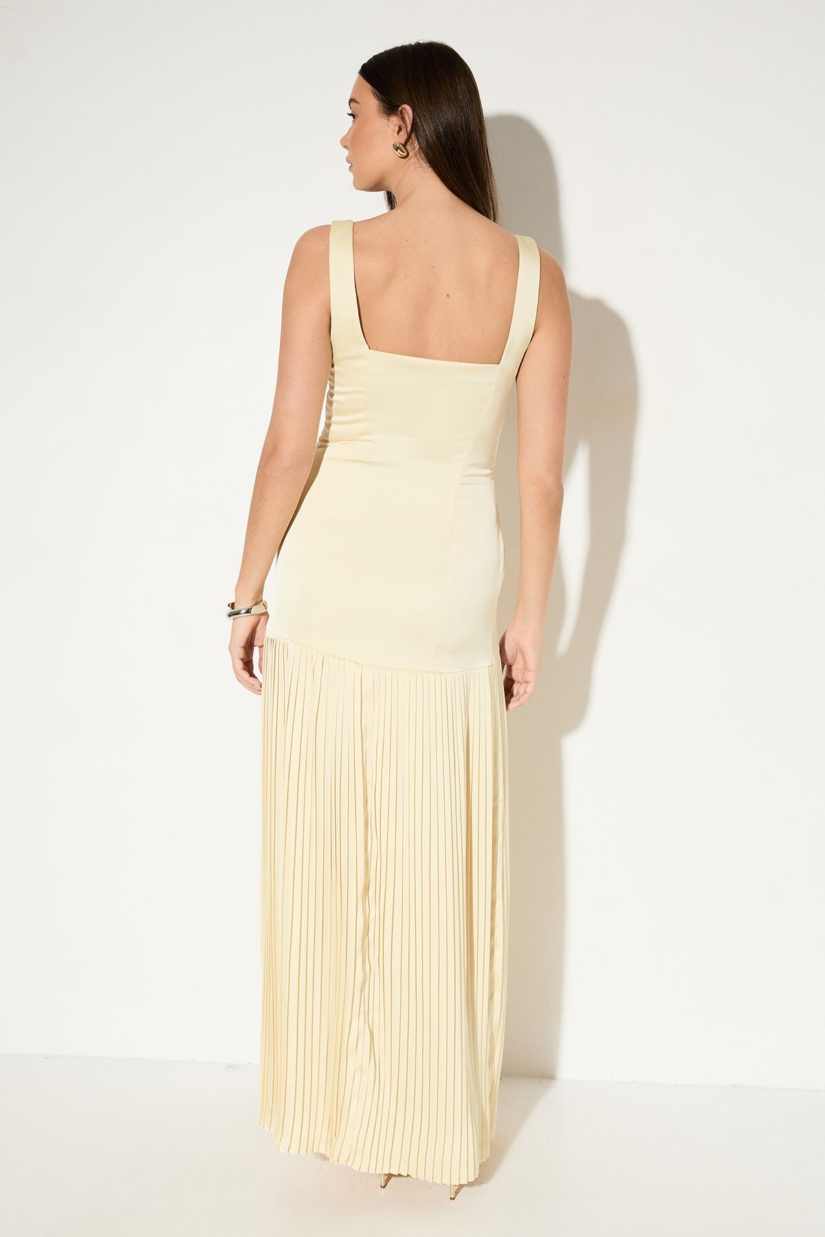 MissPap Premium Satin Square Pleated Skirt Bridesmaid Dress Lemon image 3