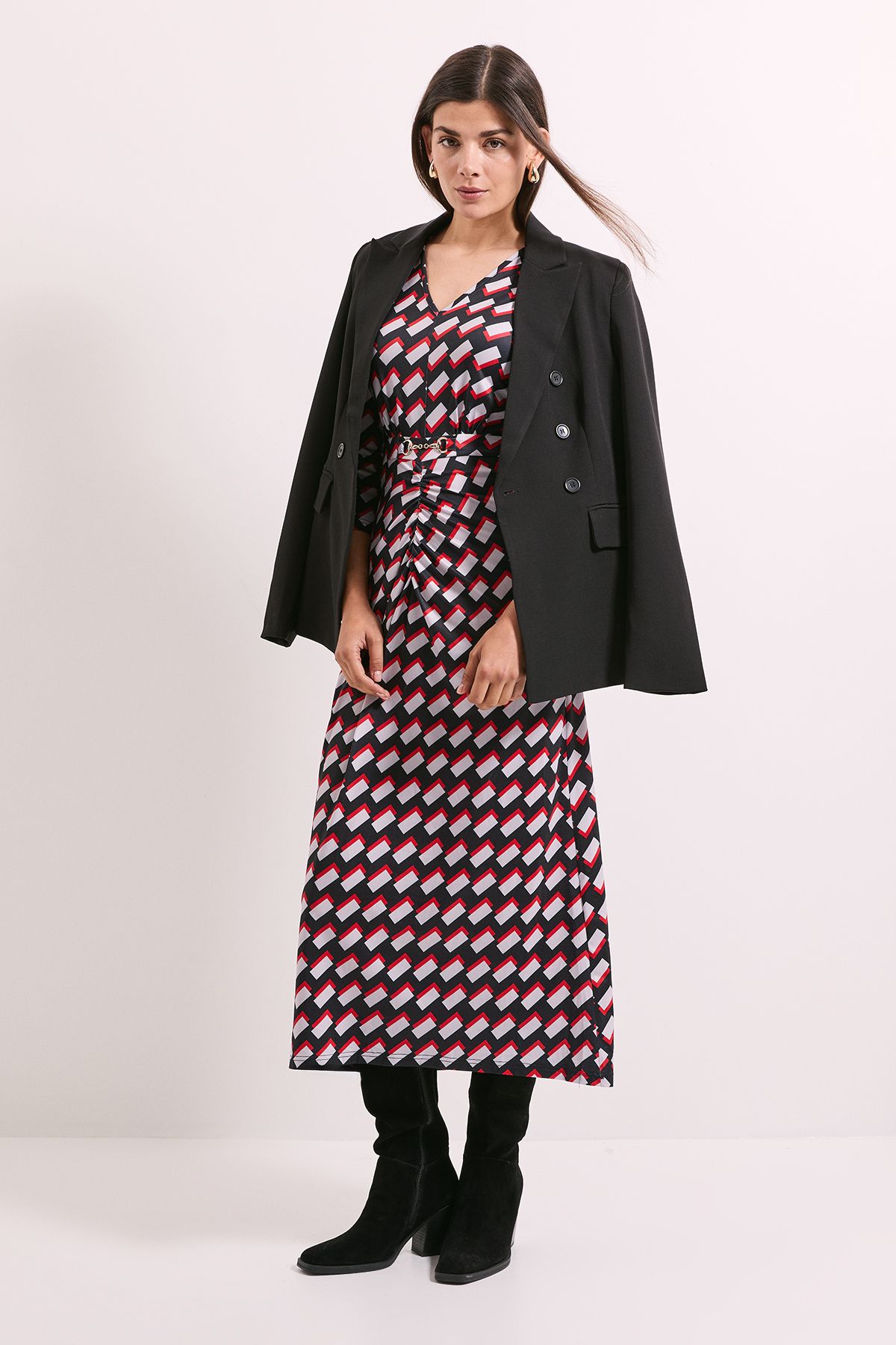 Principles Red Printed Ruched Front Trim Detail Midi Dress Red