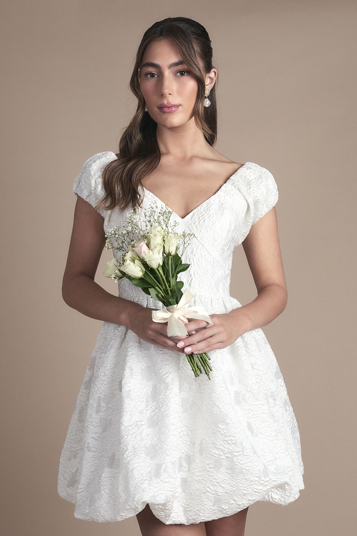 Oasis Sweetheart Textured Bridal Mini Dress Ivory image 1