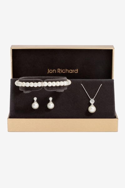 Jon Richard Silver Plated And Crystal Pearl Trio Set - Gift box