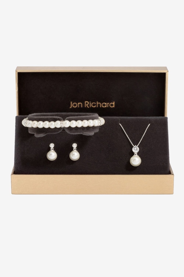 Jon Richard Silver Plated And Crystal Pearl Trio Set - Gift box