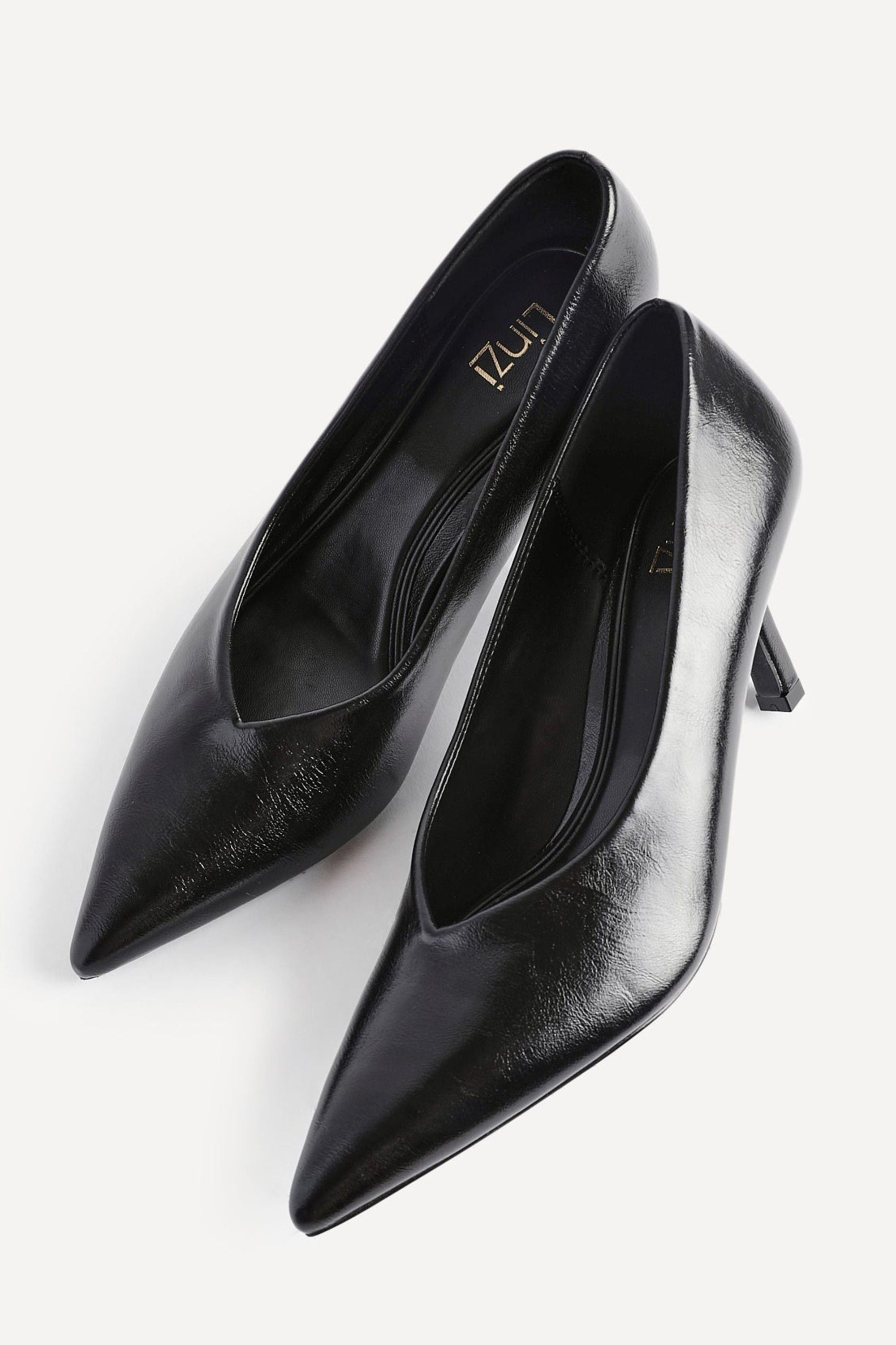 Linzi Bellamy Black Faux Leather V-Cut Vamp Court Heels image 5