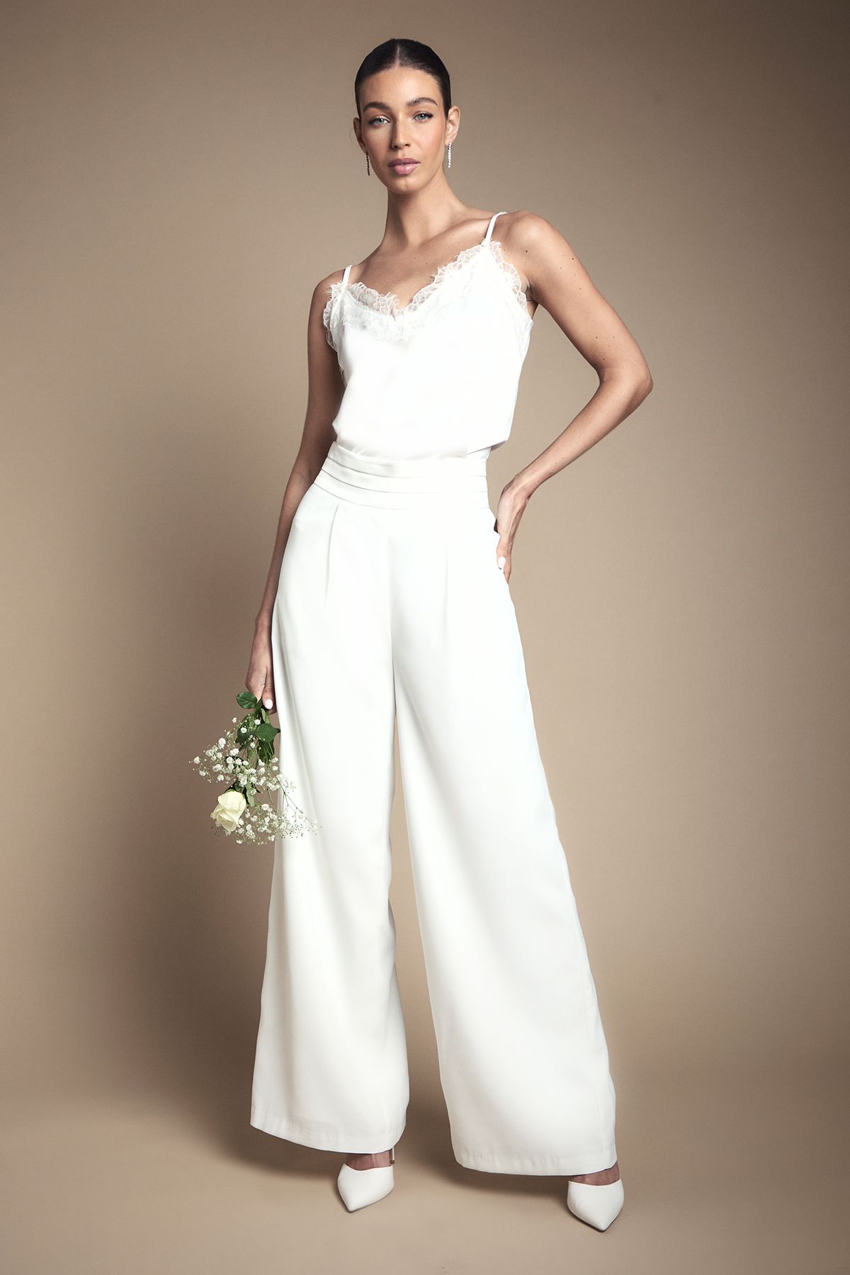 Coast Satin Trim High Waist Wide Leg Bridal Trouser Ivory
