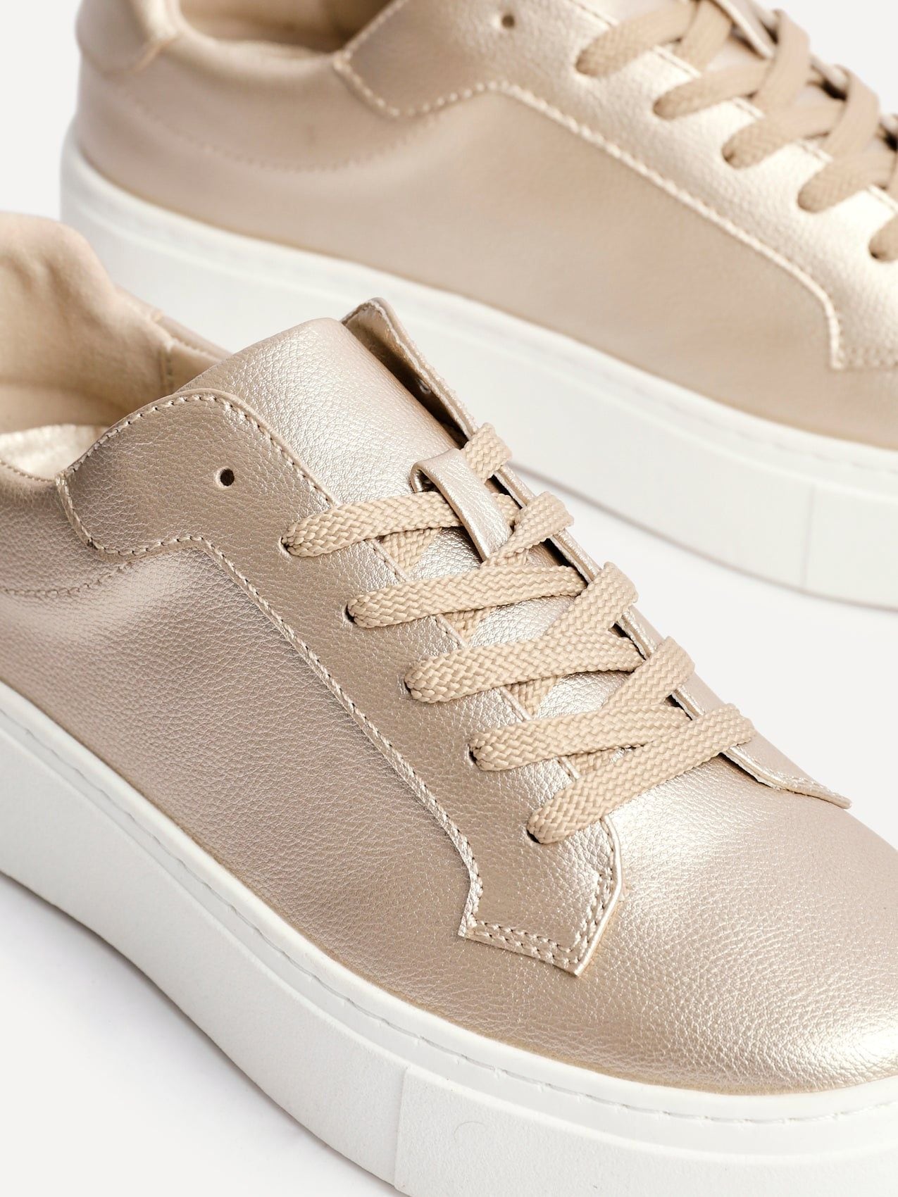 Linzi Jersey Gold Faux Leather Lace Up Flatform Trainers image 5