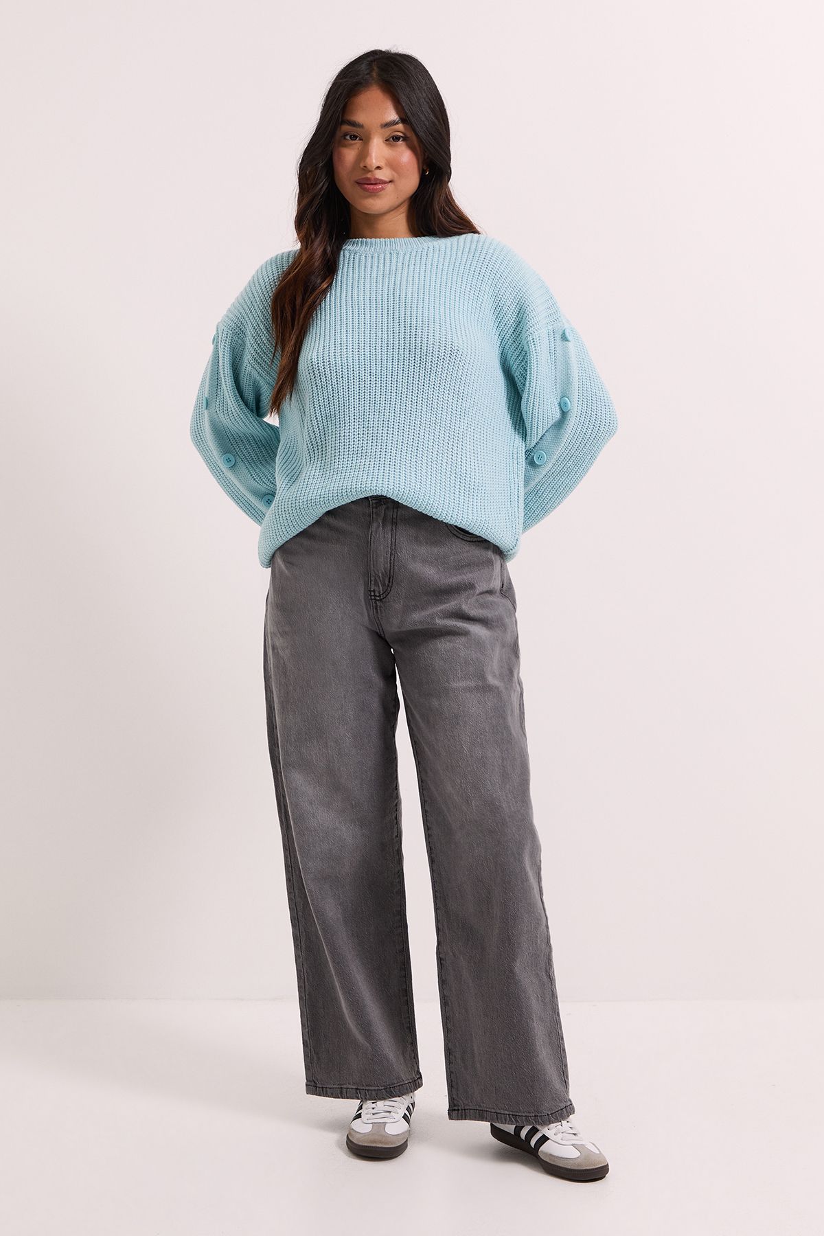 Dorothy Perkins Petite Button Overarm Jumper Blue image 2