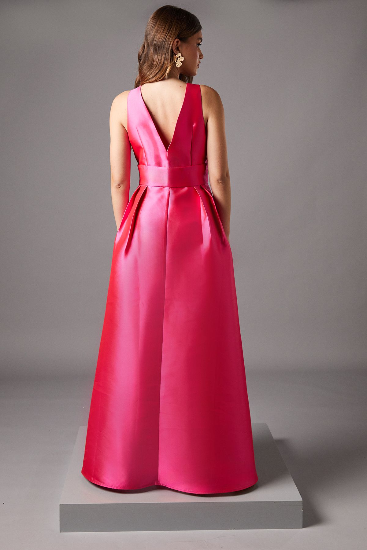 Coast Plunge Neck Twill Maxi Dress With Over Skirt Pink image 3