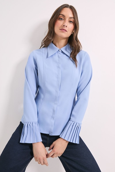 Principles Light Blue Pleated Cuff Detail Peplum Shirt Light Blue