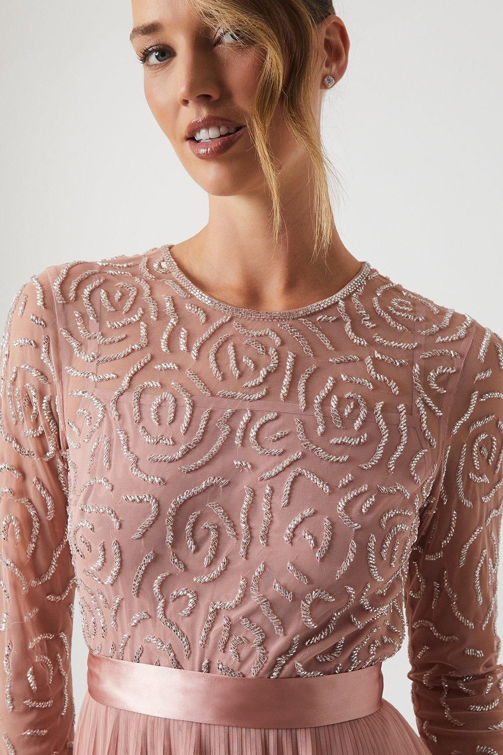 Coast Rose Embroidered Long Sleeve Bridesmaid Dress Antique Rose image 2