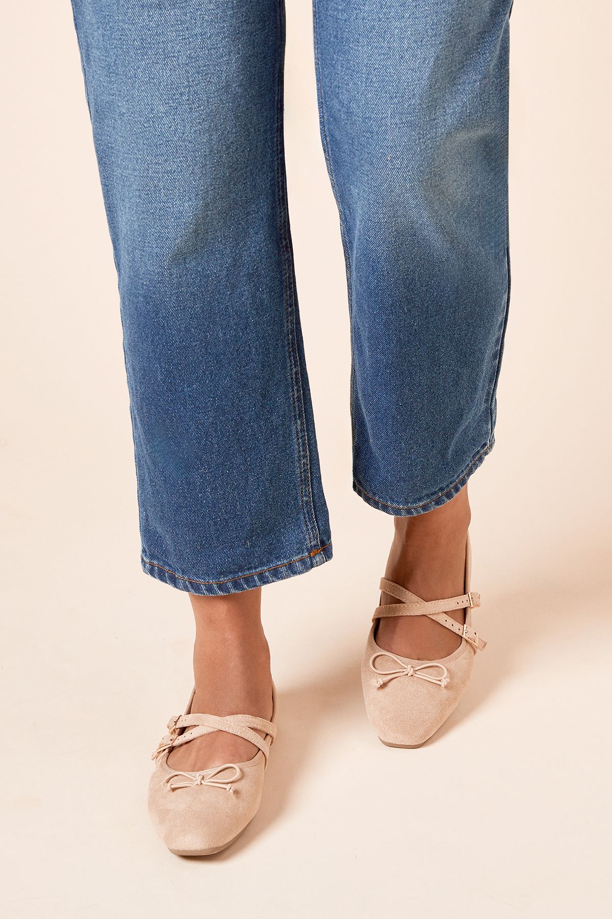 Dorothy Perkins Margaret Faux Suede Cross Strap Mary Jane Flat Ballet Pumps Taupe image 3