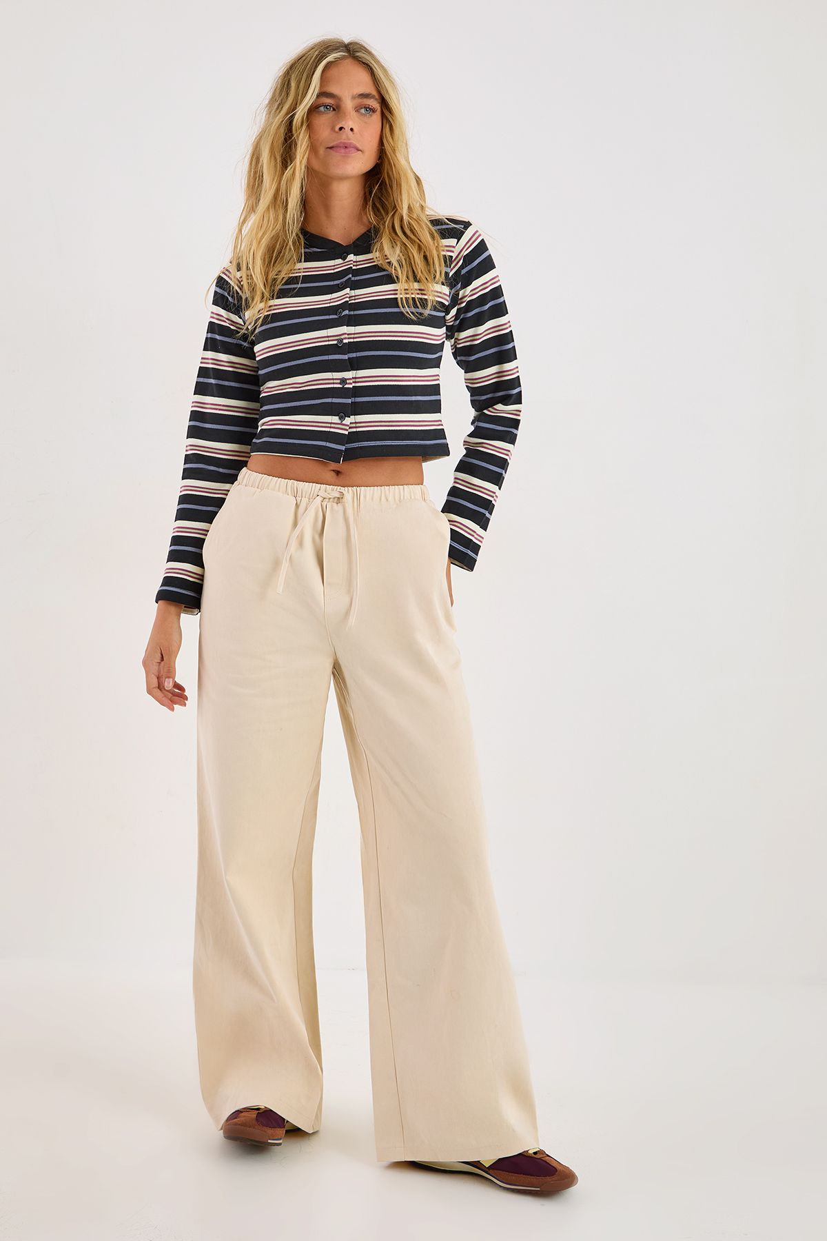 NastyGal Wide Leg Cargo Pants Stone image 2