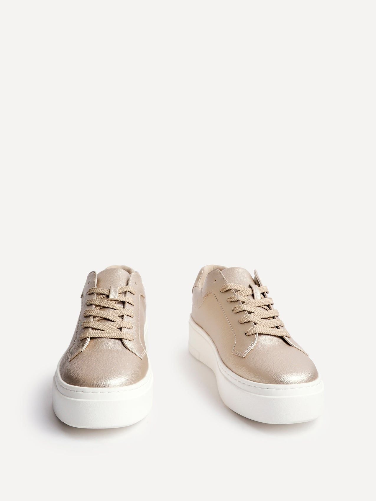 Linzi Jersey Gold Faux Leather Lace Up Flatform Trainers image 3