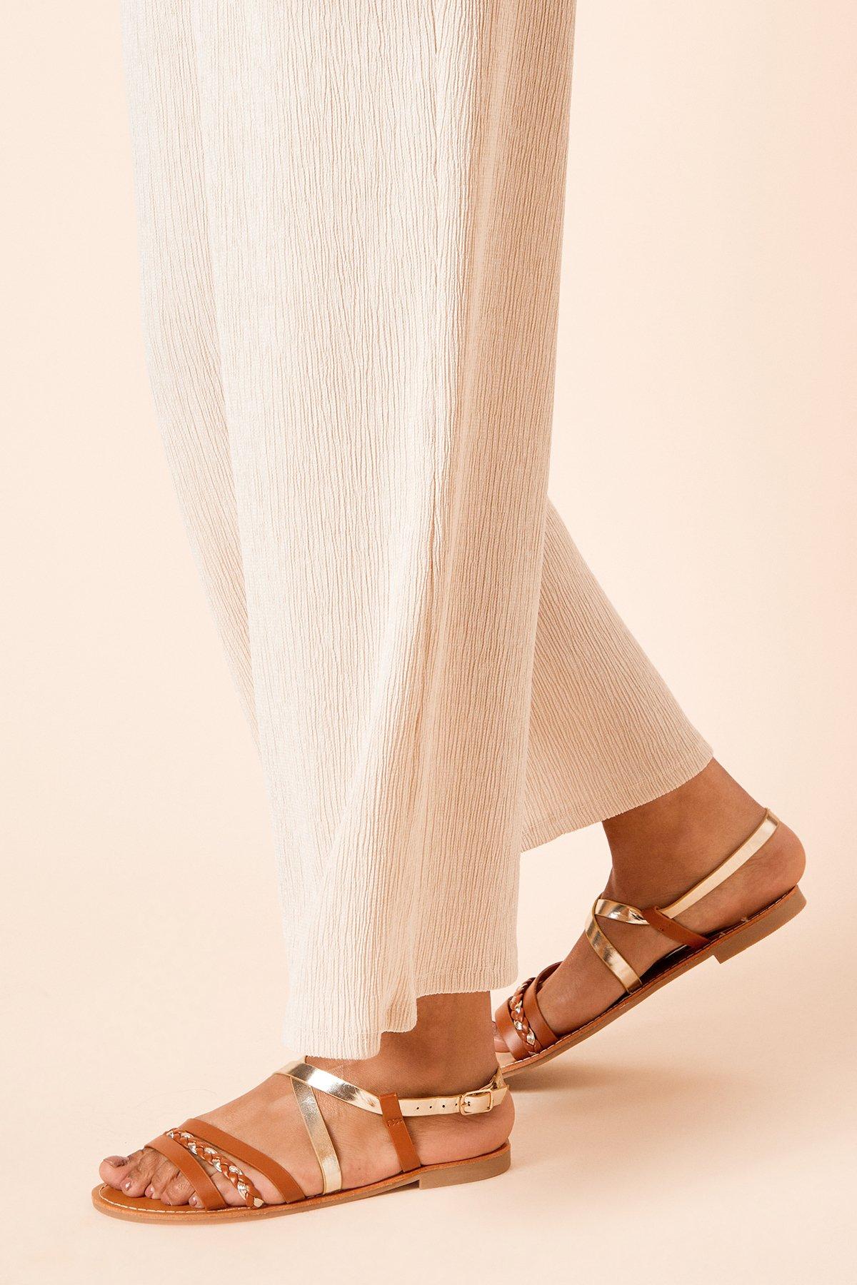 Dorothy Perkins Jules Faux Leather Plaited Cross Stap Flat Sandals Tan image 3